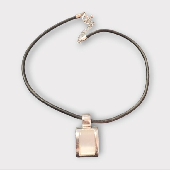 Vintage Oman Quartz and Silvertone Pendant on Corded Necklace - Picture 1 of 3